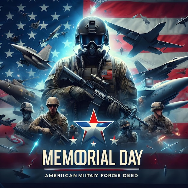 a poster for memorial day with a flag and a flag with a flag and stars