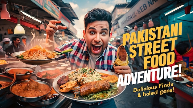 Photo a poster for a mexican food festival with a man holding a plate of food