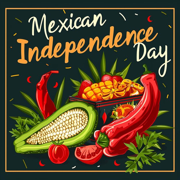 a poster for mexican independence day with a picture of a corn and vegetables