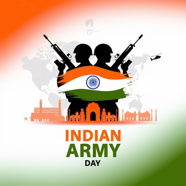 A poster of a military day with a flag and a silhouette of soldiers