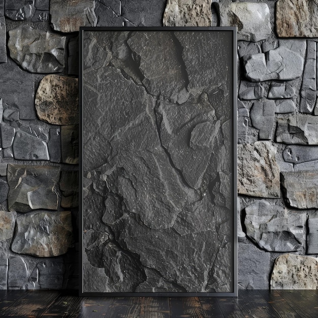 Photo poster mockup on dark stone wall mockup