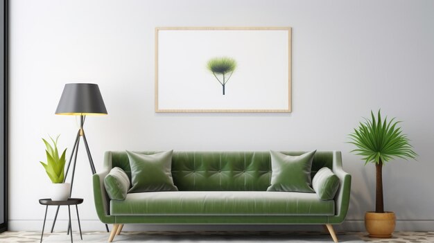 Poster mockup in home interior with green sofa table Mockups Design 3D Generative Ai