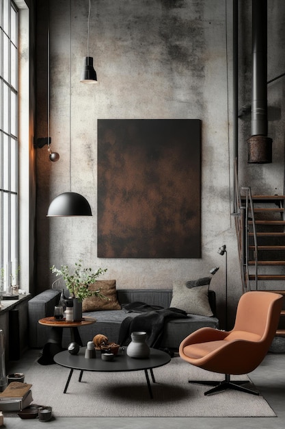 Poster mockup interior design of a vintage style hipster loft