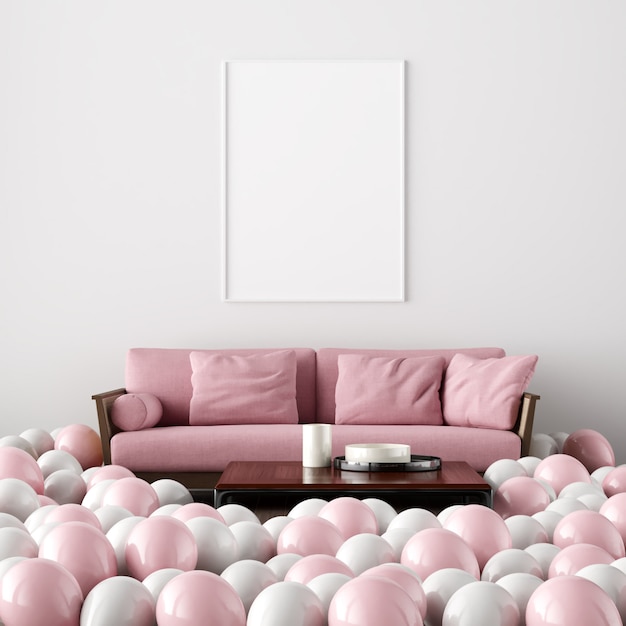 Poster Mockup Interior Living Room Valentine's Day Decoration