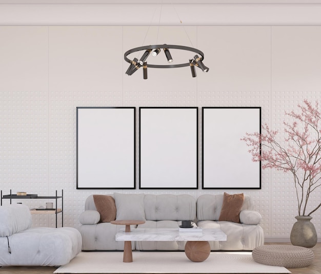 poster mockup in modern living room