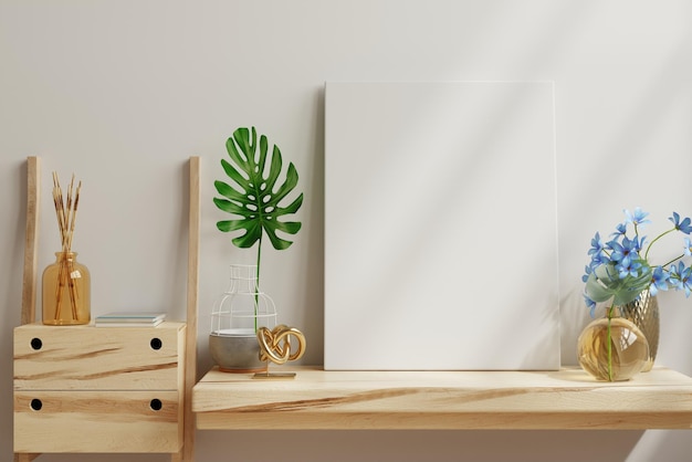 Poster mockup with vertical frame in home interior background