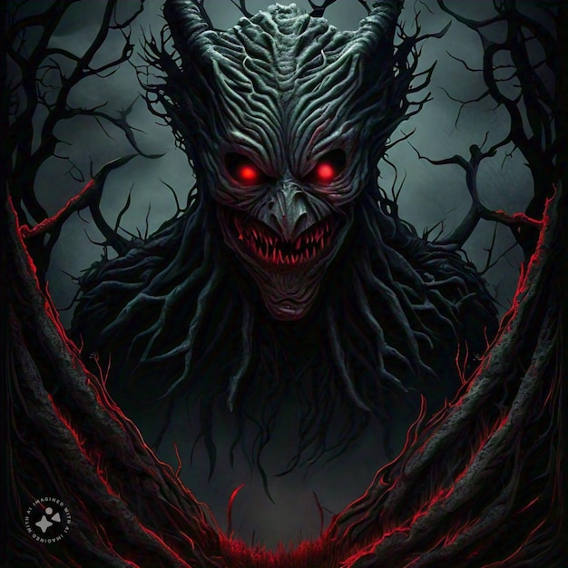 a poster for a monster with a red eyes and a black background