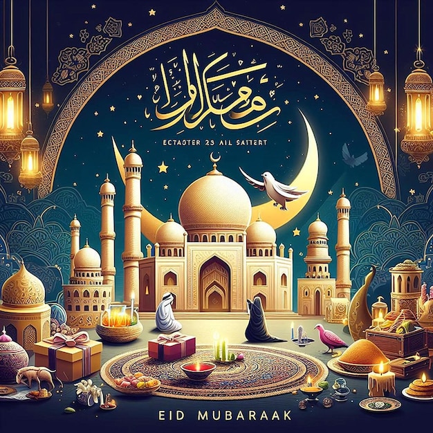 A poster for the month of ramadan greeting card eid mubarak