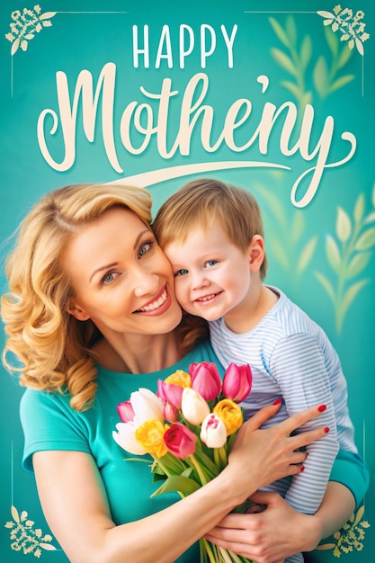 a poster for a mother and child with tulips