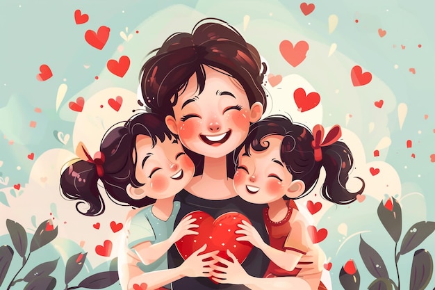 a poster for a mother and children with hearts that say love