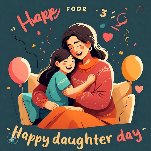 a poster for a mother and daughter with balloons and a happy birthday