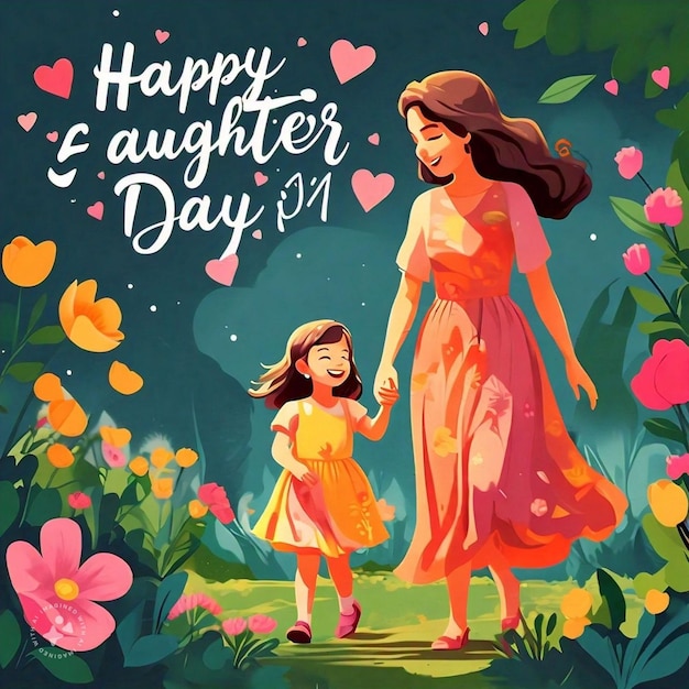 a poster for a mother and daughter with hearts and a happy birthday