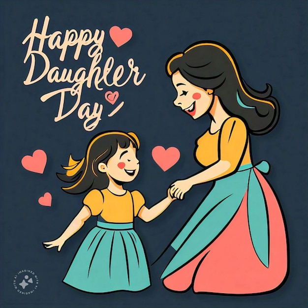 a poster of a mother and daughter with hearts and a happy mother holding hands