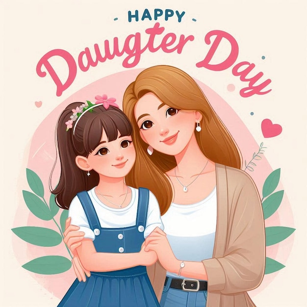 a poster for a mother and daughter with a pink background with a girl in a blue dress