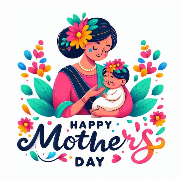 a poster for a mother and her child with colorful flowers and a picture of a mother holding a baby