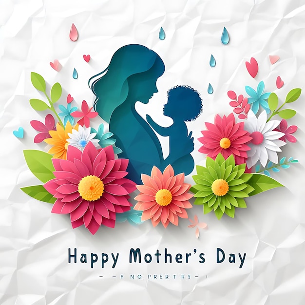 a poster for a mother and her child with flowers and text happy mothers day