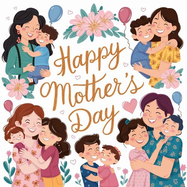 A poster of a mother and her children with a happy mothers day greetings