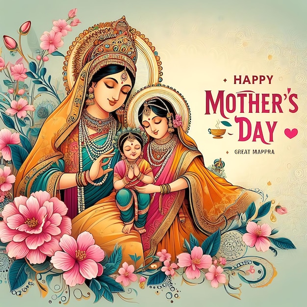 a poster of a mother and her daughter with flowers and a picture of mother and daughter