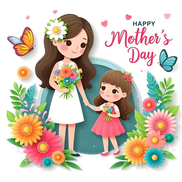 a poster for mothers day with flowers and butterflies