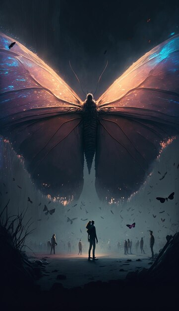 A poster for the movie the butterfly and the man who is looking at him.