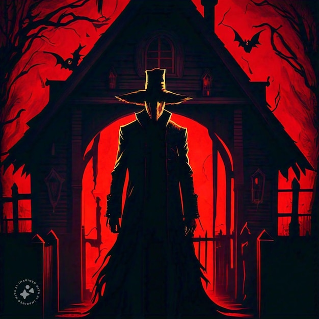 a poster for a movie called the witch with a man in a hat and a red background