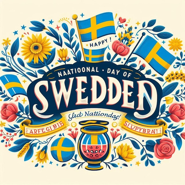 Photo a poster for a national day of america with a blue and yellow flowered background