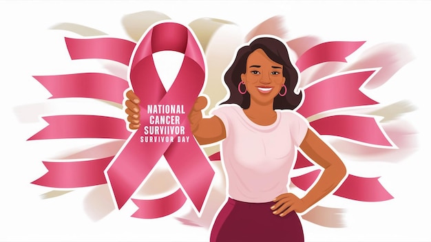 a poster for national day celebration with a woman holding a pink ribbon