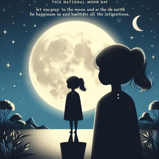 Photo a poster for the national day of independence day with a girl and the moon in the background