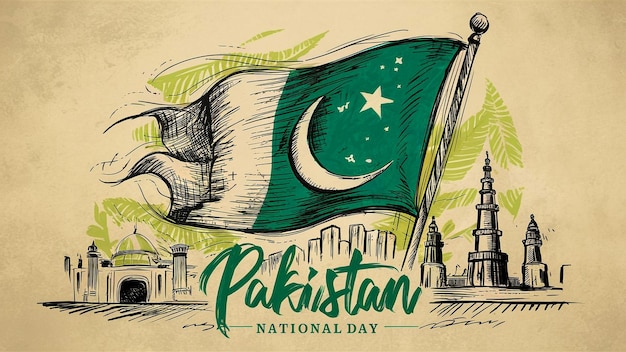 a poster for national day with a flag and a drawing of a national day