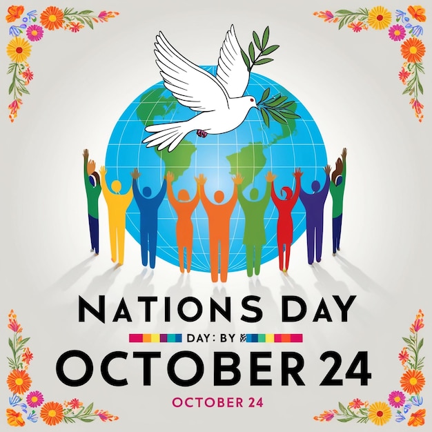 a poster for national day with a white dove and flowers around it