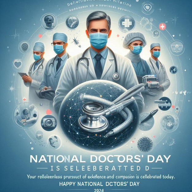 Photo a poster for national doctors day celebration with a man in a mask