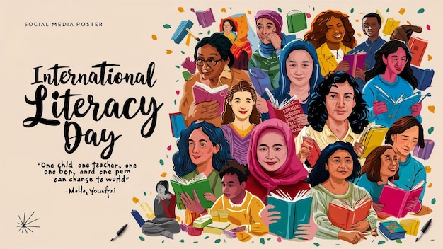 a poster for national holiday shows a group of children reading national poetry day