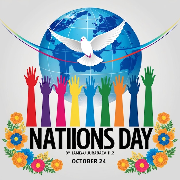 a poster for national holidays with a circle of hands and a bird on the top of it