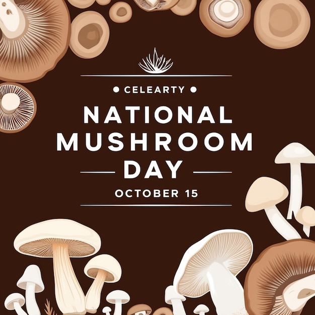 a poster for the national mushroom day with a brown background