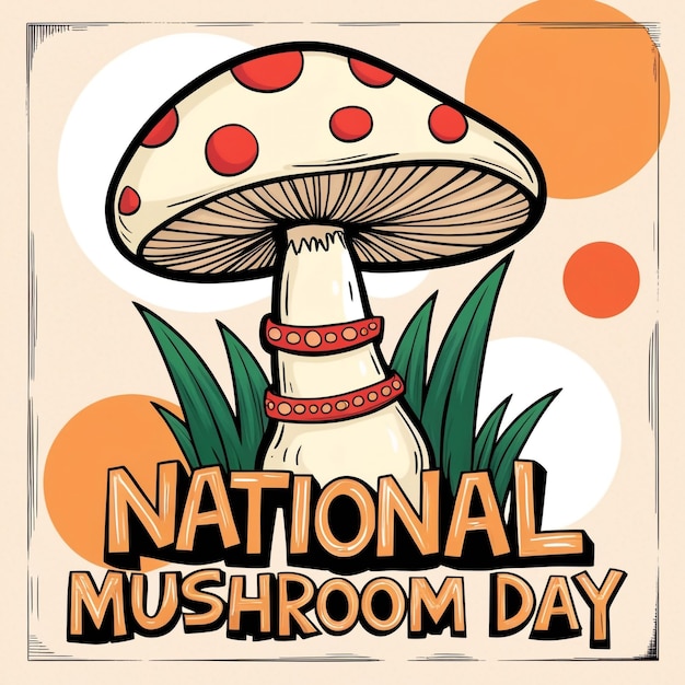 A Poster for National Mushroom Day with a Red and White Mushroom