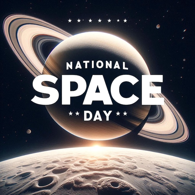 a poster for national space day with a planet in the background