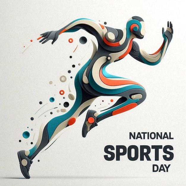 Photo a poster for national sport day with a man jumping over it