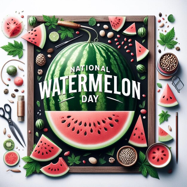 A poster for national watermelon day with watermelon elements illustration