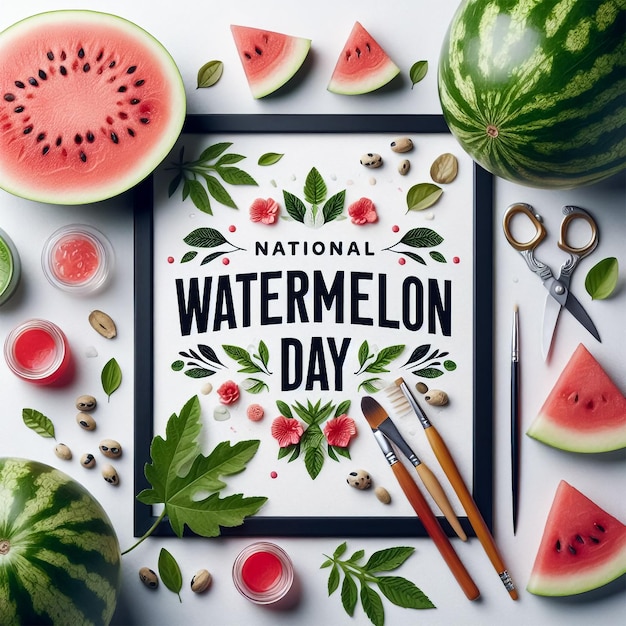 Photo a poster for national watermelon day with watermelon elements illustration