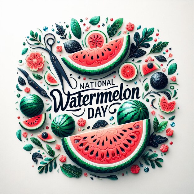 Photo a poster for national watermelon day with watermelon elements illustration