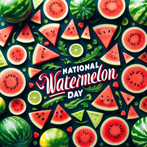 A poster for national watermelon day with watermelon pattern on it