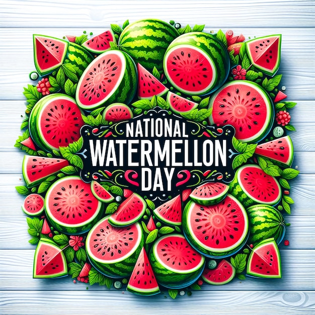 A poster for national watermelon day with watermelon pattern on it