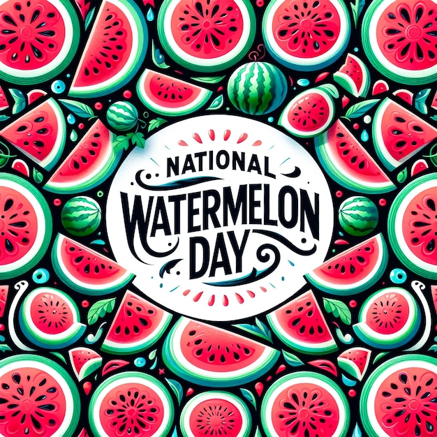 A poster for national watermelon day with watermelon pattern on it