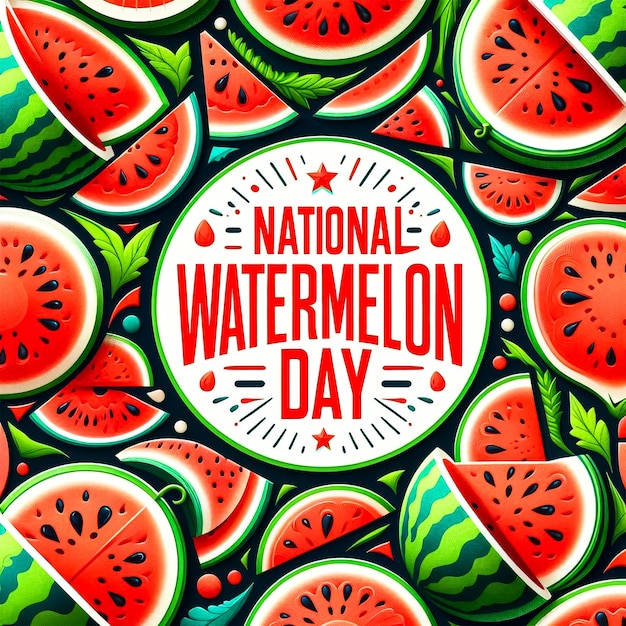 A poster for national watermelon day with watermelon pattern on it