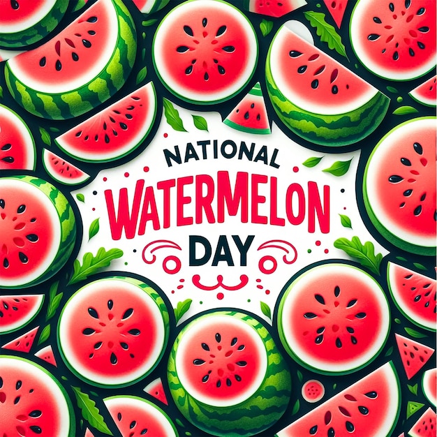 A poster for national watermelon day with watermelon pattern on it