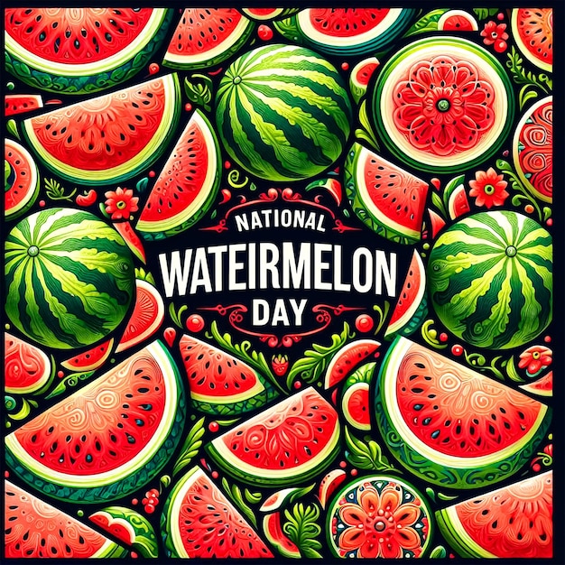 A poster for national watermelon day with watermelon pattern on it