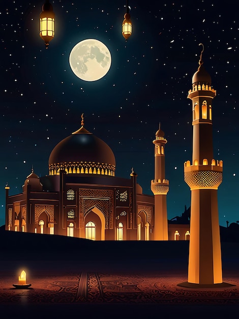 a poster for the new mosque with a moon and a sign for the new year