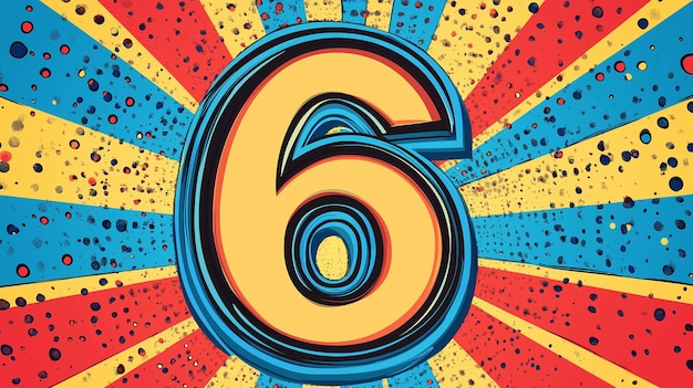 Photo poster for the number 6 with a colorful background