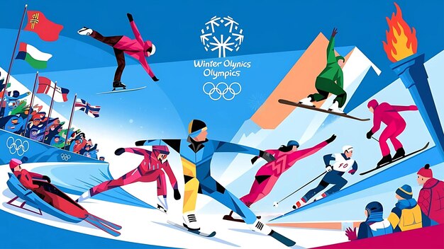 Photo a poster for olympic games shows athletes skiing