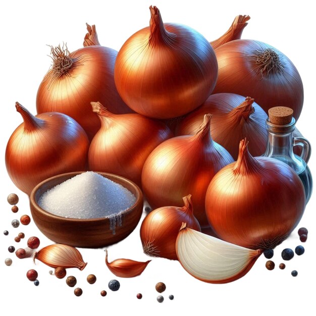 a poster of onions with a bowl of sugar and a bowl of sugar